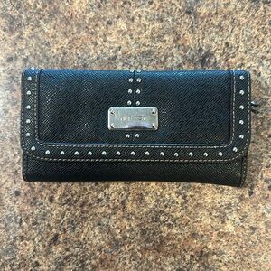 Nine West Wallet Black Silver Hardware Two Snap Button Closure